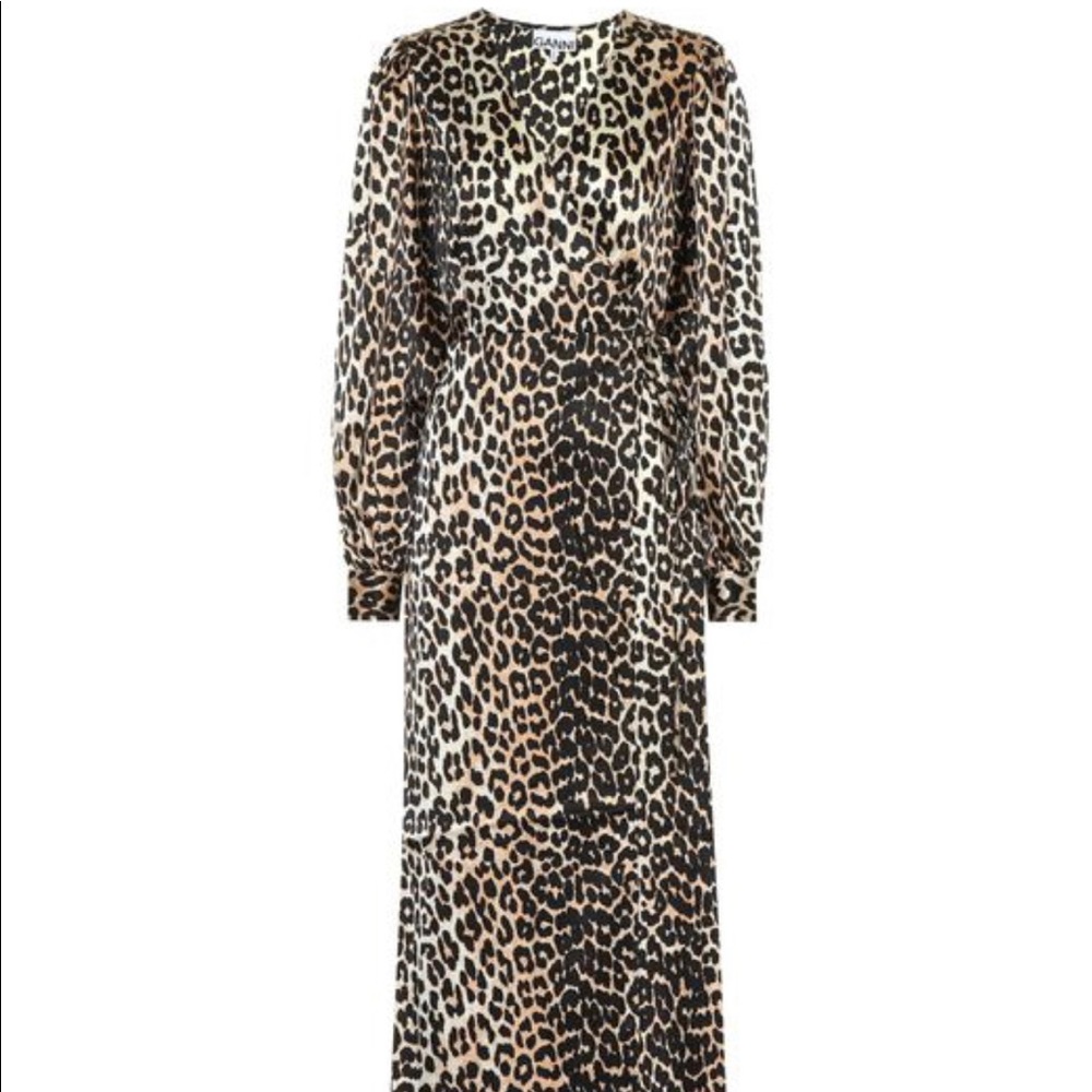 Ganni leopard-printed stretch-silk dress